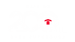 Ilustração de prédio vermelho com texto “+ de 200 mil apartamentos entregues pela Construtora Tenda”